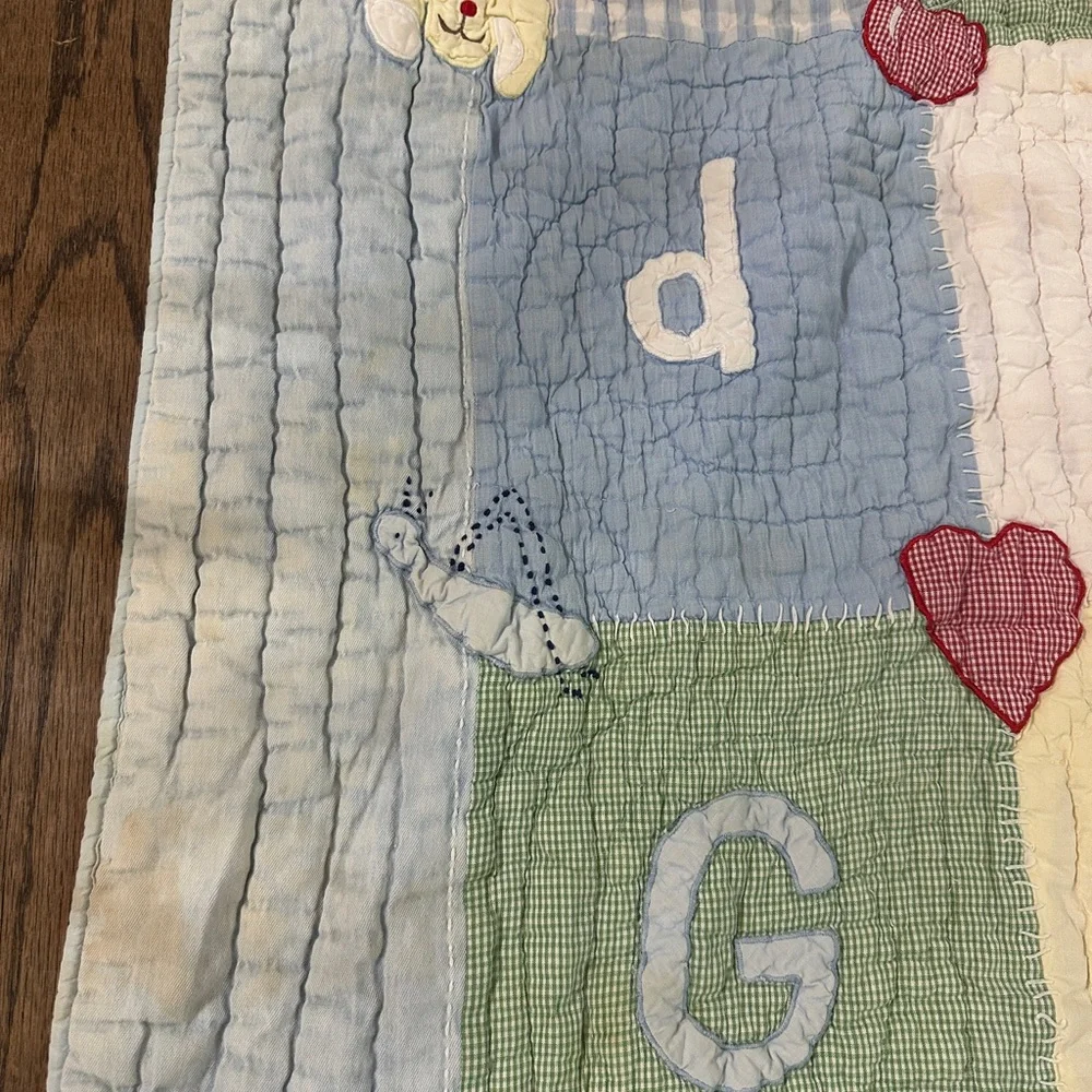 Vintage Pottery Barn Kids Alphabet Crib Quilt ABC Gingham Patchwork 36x50”